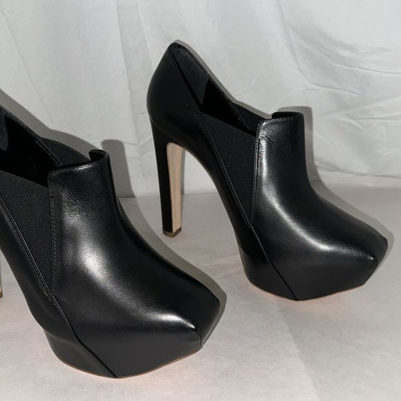 $650❤️39/8.5 RUPERT SANDERSON Black Leather Platform Heel Ankle Boots Bootie